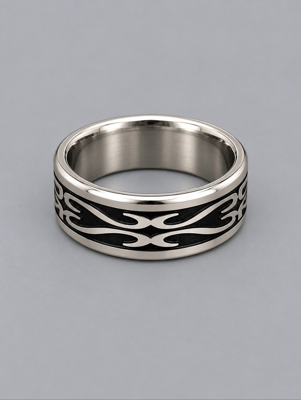 Two Tone Scroll Viking Stainless Steel Wedding Band Size 9.5